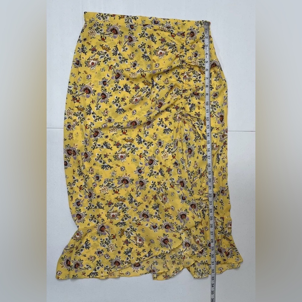 Max Studio Women’s Yellow Floral Print Ruched Front Asymmetrical MIDI Skirt s L - Picture 8 of 8